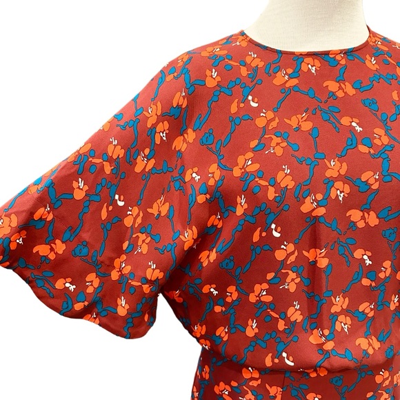 MARIMECKKO RUST RED SUMMER FALL DAY MIDI DRESS FLORAL PRINT FLOWER SUMMER XS - Picture 5 of 14